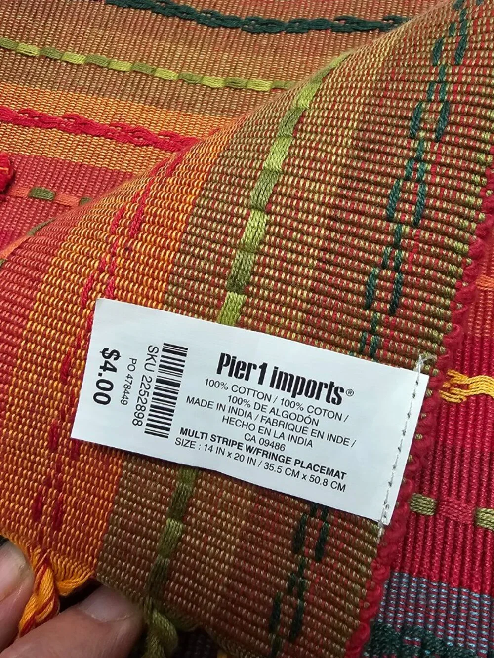 4 Lot Bundle Pier 1 Stripped Fringed Placemats Southwest Boho Warm Colors